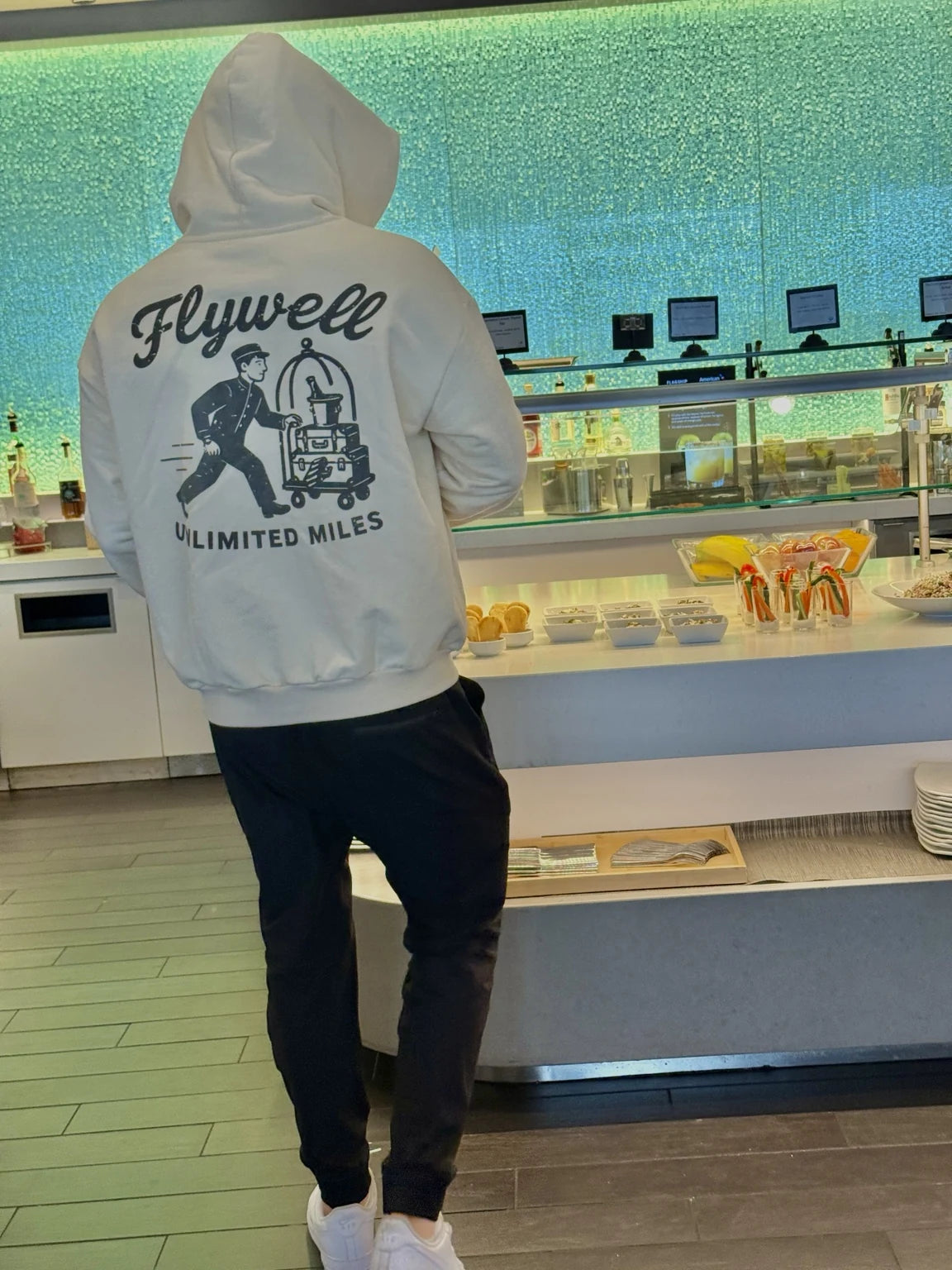 The Bellhop hoodie at the airport lounge