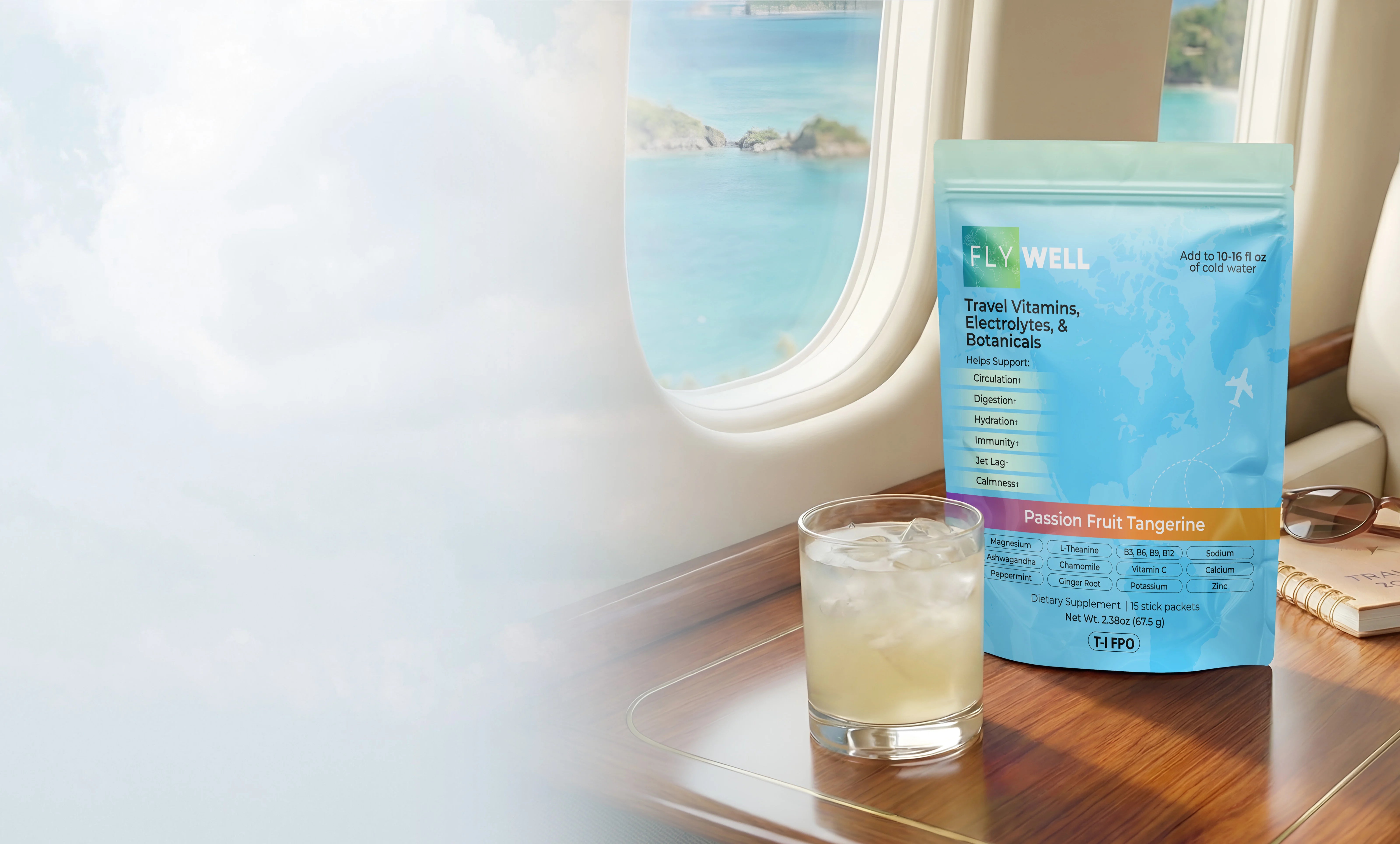 FlyWell beside an airplane window
